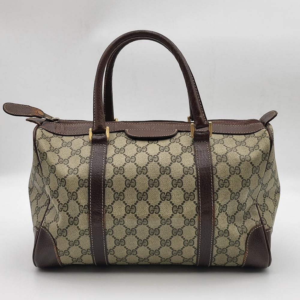 Gucci Brown GG Canvas Satchel with Dark Brown Leather Trim